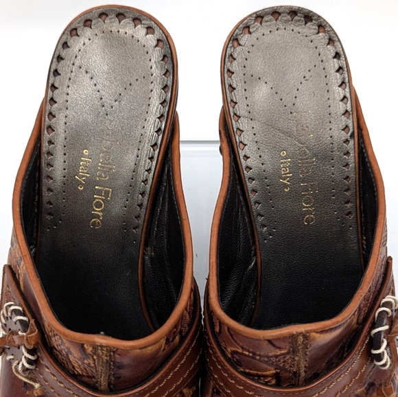 Isabella Fiore Platform Clogs Leather Floral Embossed Cowgirl Boho Western 6 - Picture 10 of 14